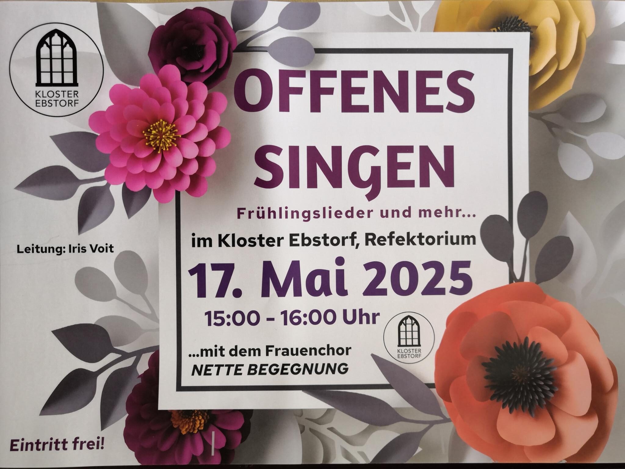 Offenes Singen – Samstag, 17.05.2025, 15 – 16 Uhr